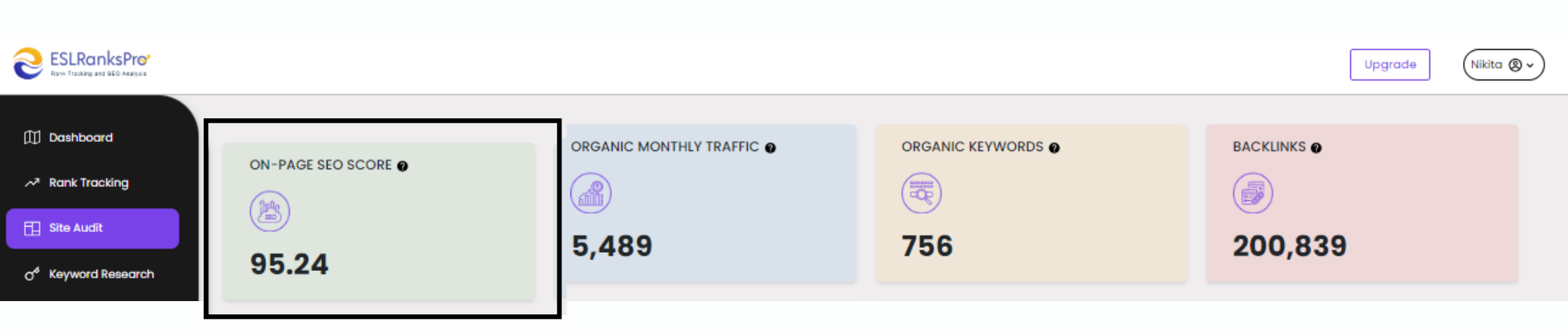 On-Page SEO Score - On page analysis ESL Ranks Pro