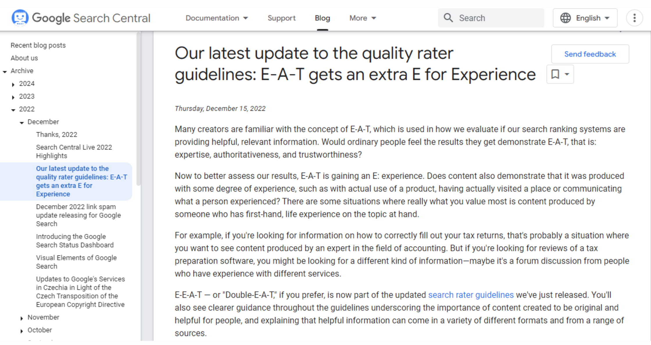 Latest update ti the quality rater guidelines: E-A-T gets an extra E for Experience