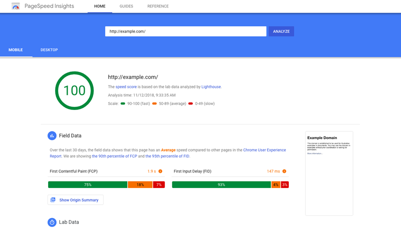 Page speed insights