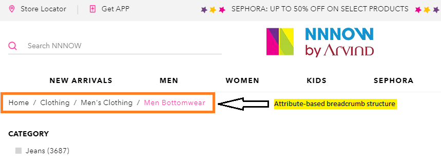 Attribute-based breadcrumb structure