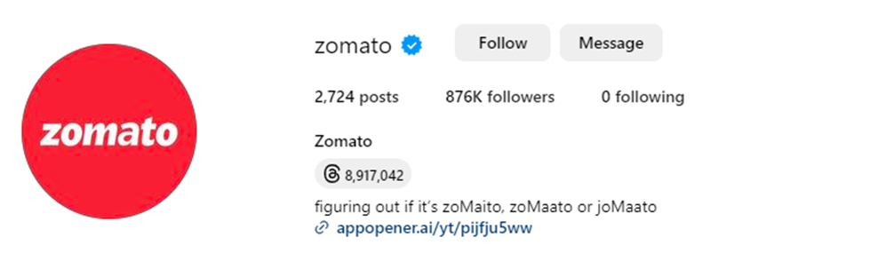 Engaging bio data instagram page of zomato